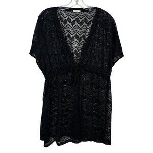 Eishopeer Womens 2XL Black Lace V-Neck Beach Swimsuit Cover-Up Dress Sheer